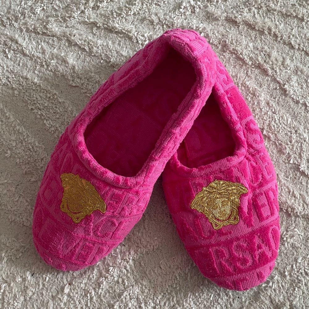 Versace Fuchsia Slippers with Gold Medusa - Picture 4 of 4
